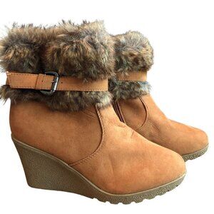 Rue21 Tan Faux Fur Suede Wedge Heel Boots NWT